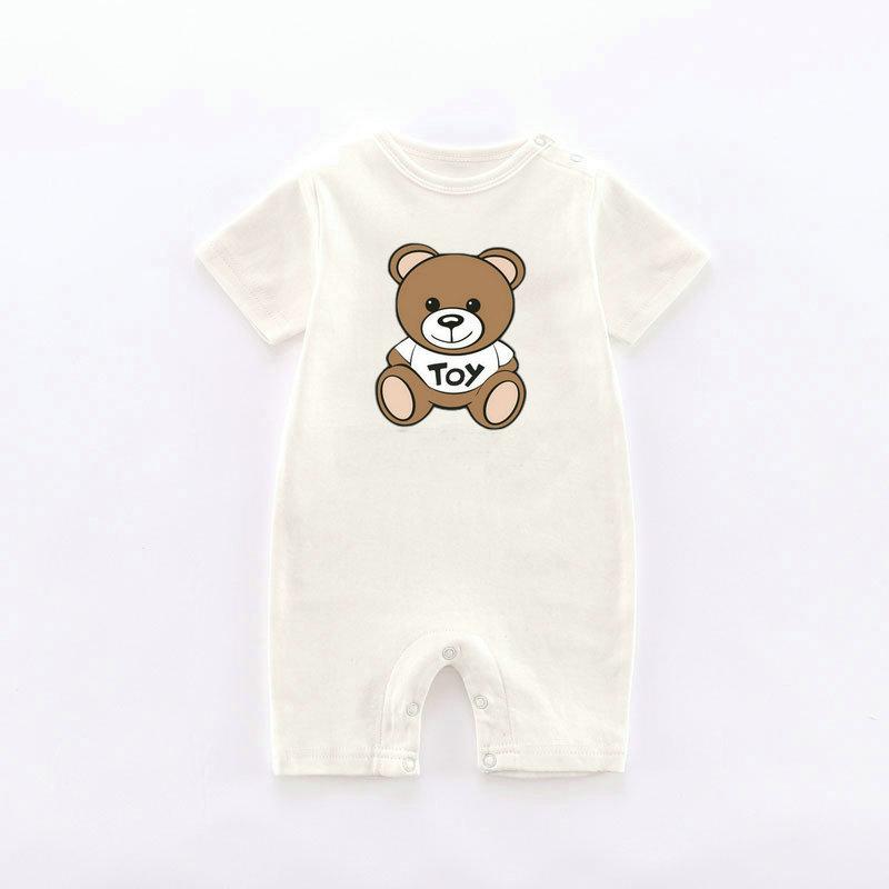 

New Toddler Infant Baby Rompers Boys Girls Designer Print M0SC1N0 Pure Cotton Full Sleeve Soft Lattice Solid Long Comfortable Breathable Jumpsuit Newborn Romper, Pink short sleeve