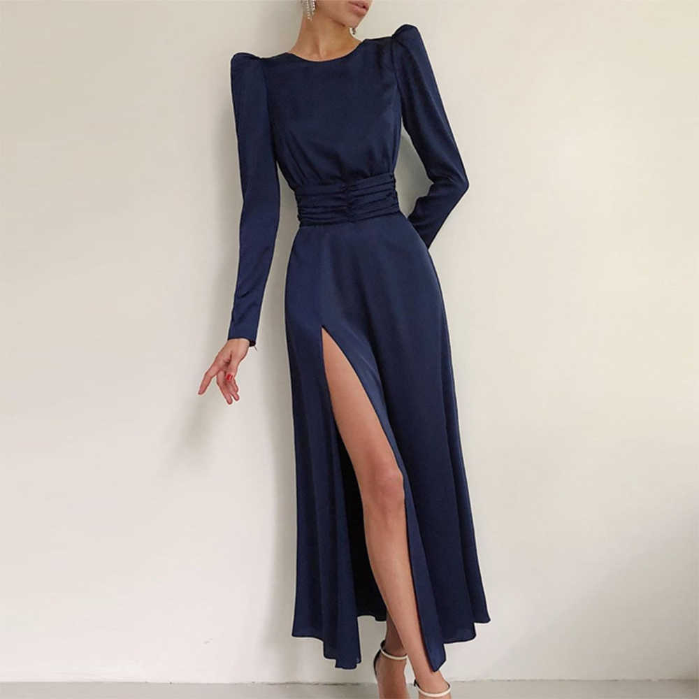 

Ocstrade Runway Sexy Backless Blue Long sleeve Bodycon Dress Autumn Women Lace Up es Club Party Evening 210527