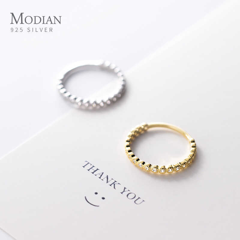 

925 Sterling Silver Glittering Zircon Minimalist Stackable Gold Color Finger Slim Ring for Women Fine Jewelry 210707