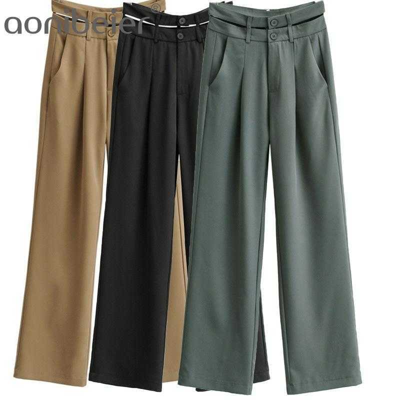 

Summer Fashion Double Waistline Design Women Long Trousers Office Lady Suit Pants Female Casual Straight Bottoms 210604, Black
