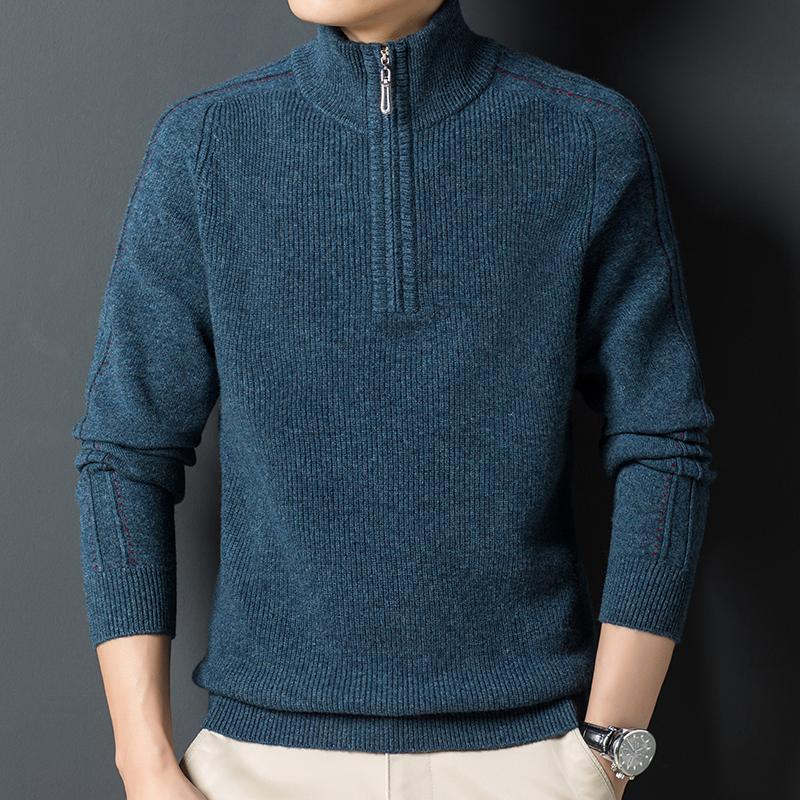 

Men's Sweaters 100% Pure Sweater Zipper Turtleneck Thickened Winter Casual Warm Knitted Bottoming Shirt, White;black