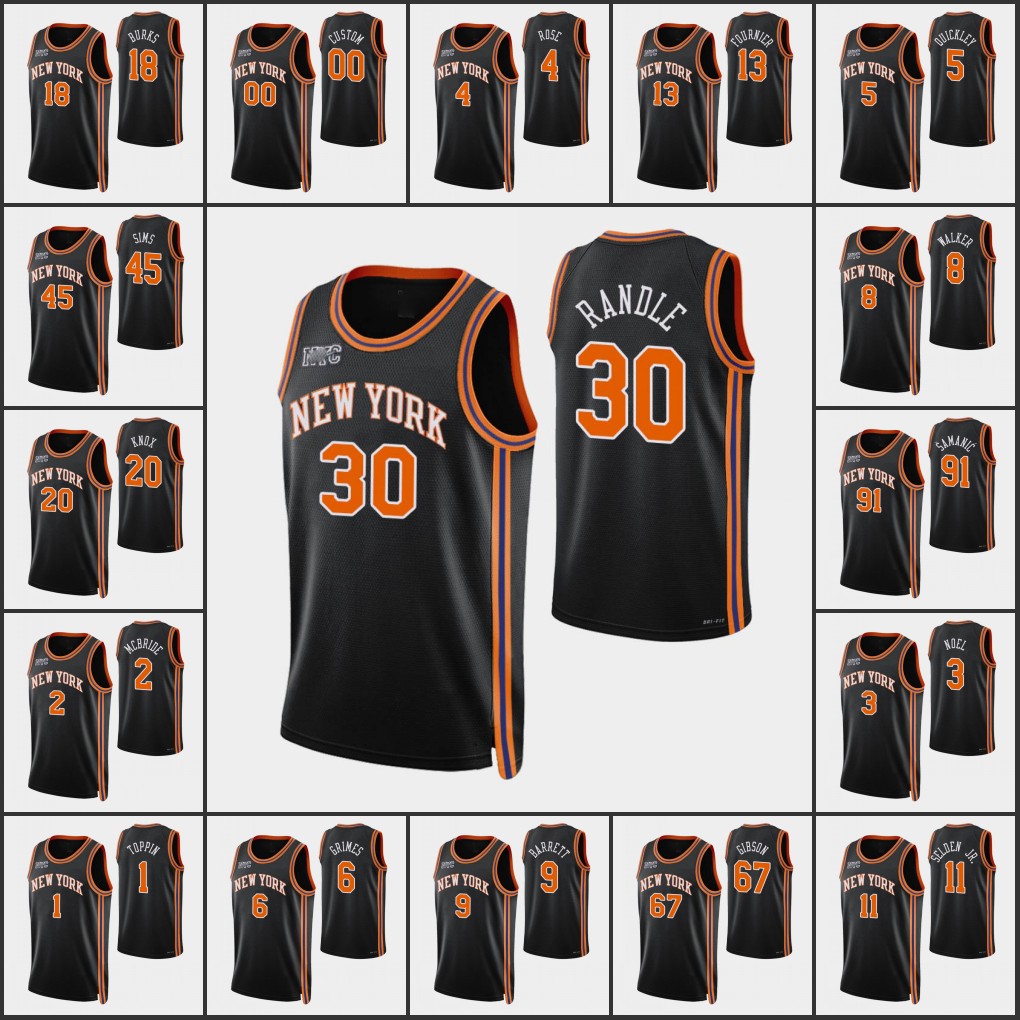 

New York KnicksMen Julius Randle RJ Barrett Kemba Walker Derrick Rose CityEdition 75th Anniversary Custom Black Jersey