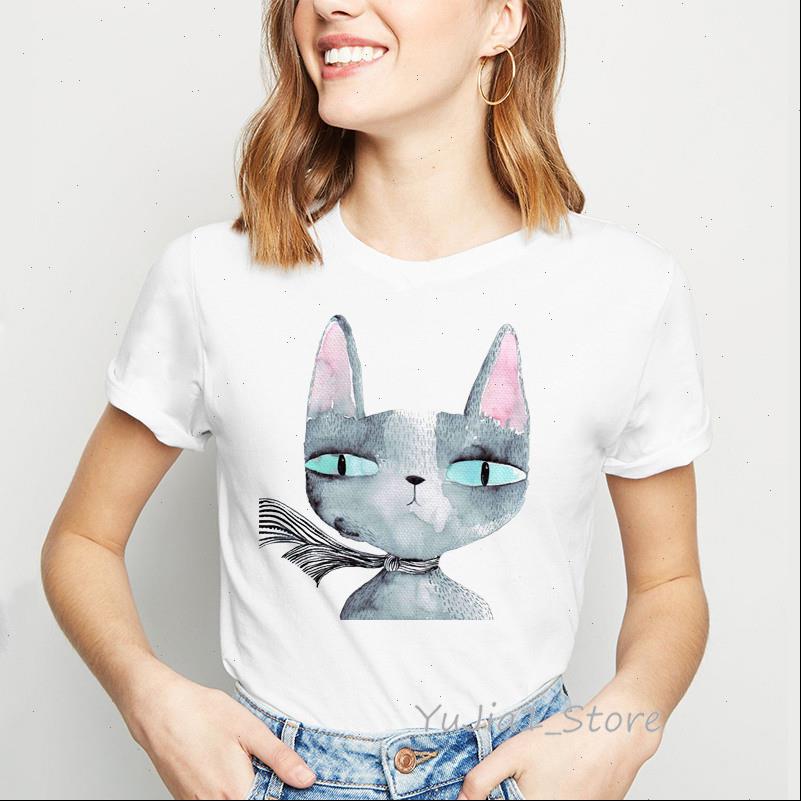 

women t shirts harajuk cartoon cat print tee shirt femme streetwear white camisas mujer summer female for tumblr clothes