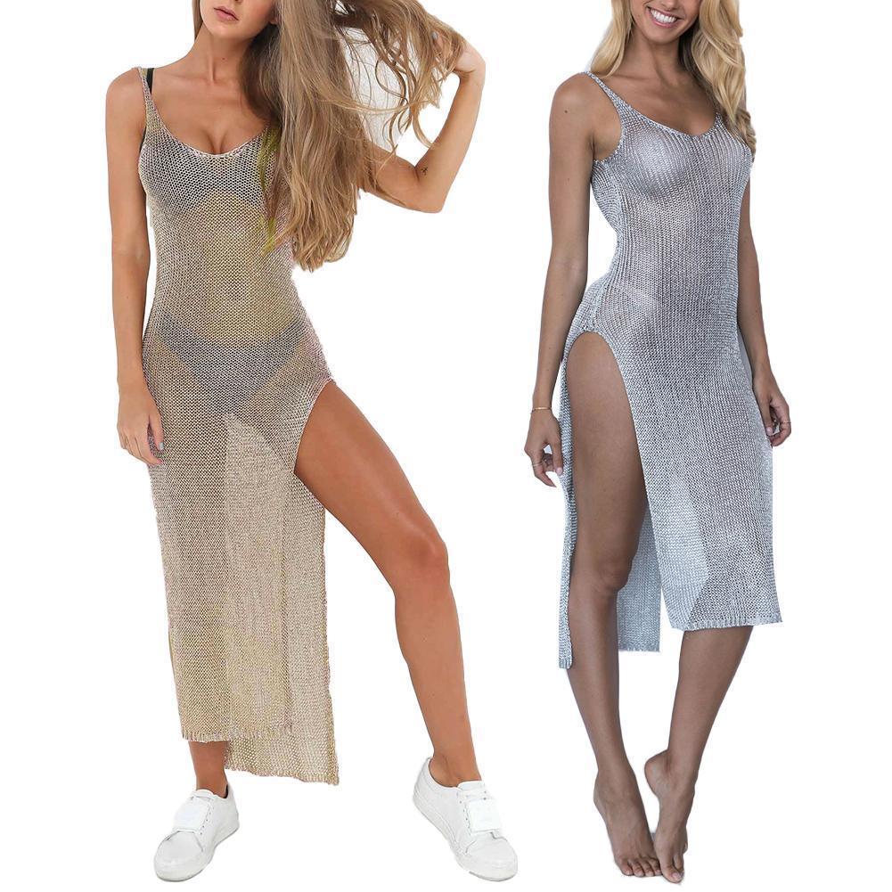 

women dress empire solid color see through sleeveless side kimono sleeve split bodycon long design, Black;gray