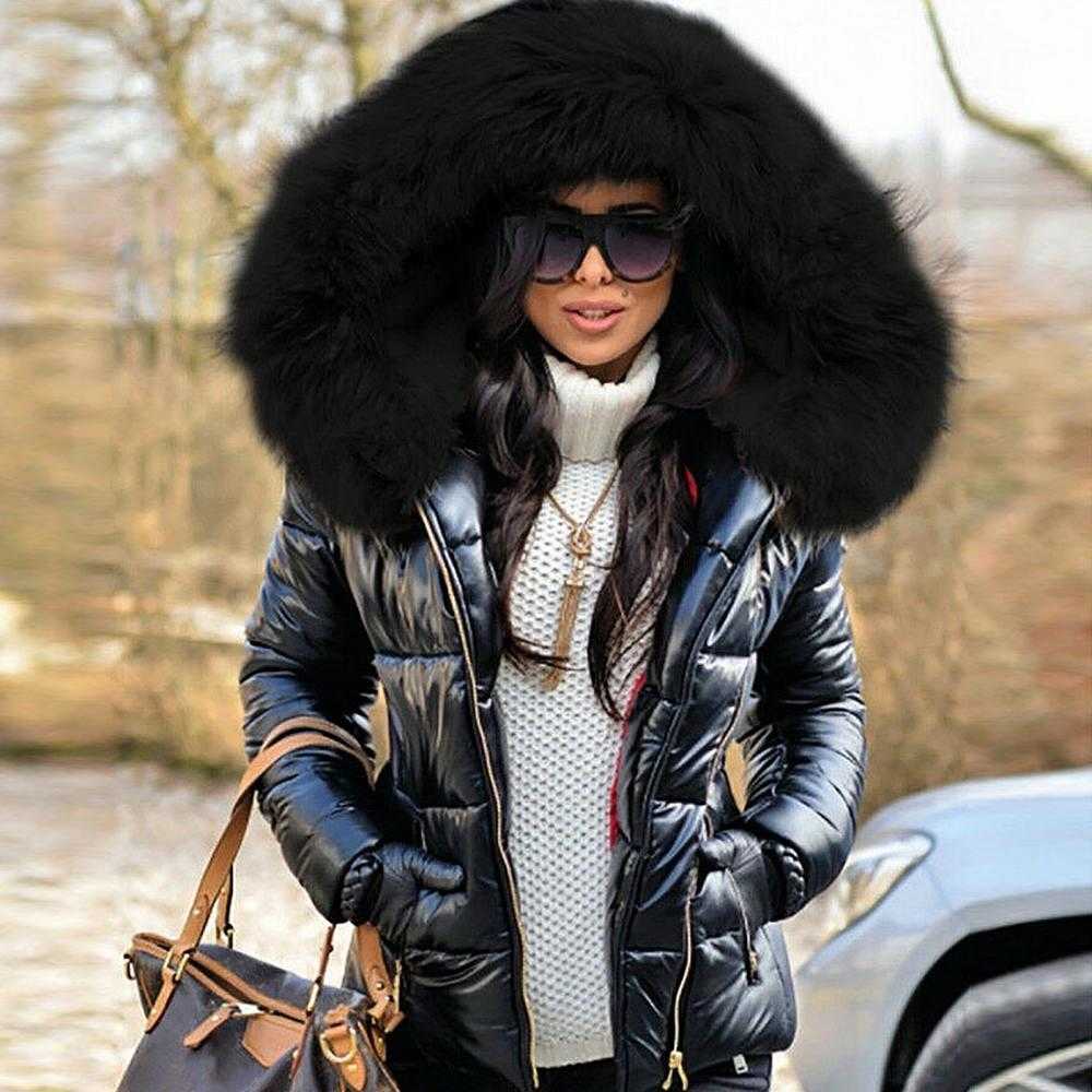 

2021 Thick Parkas Faux Fur Coats Women Long Sleeve Hooded Neck Zipper Button Plus Size Casual Female Outwear Warm Down Jacket C0925, Red