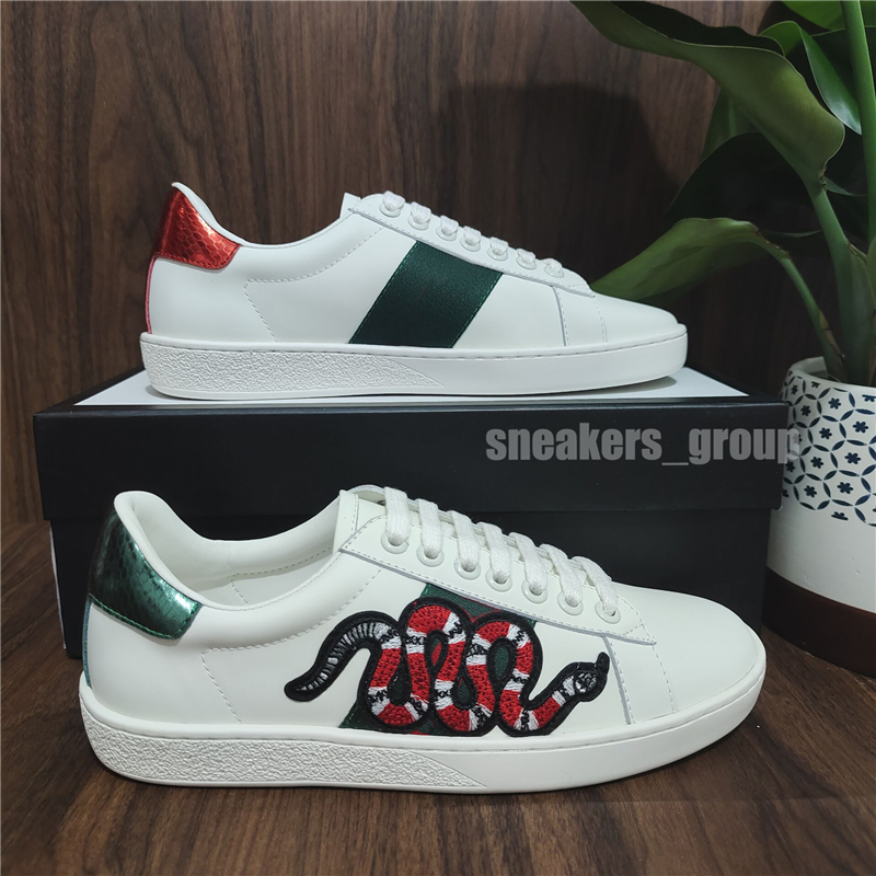 

Top Quality Mens Womens Bee Snake Tiger Casual Genuine Leather Shoes Embroidery Classic Trainers Python Embroidered Lover Sneakers, Black