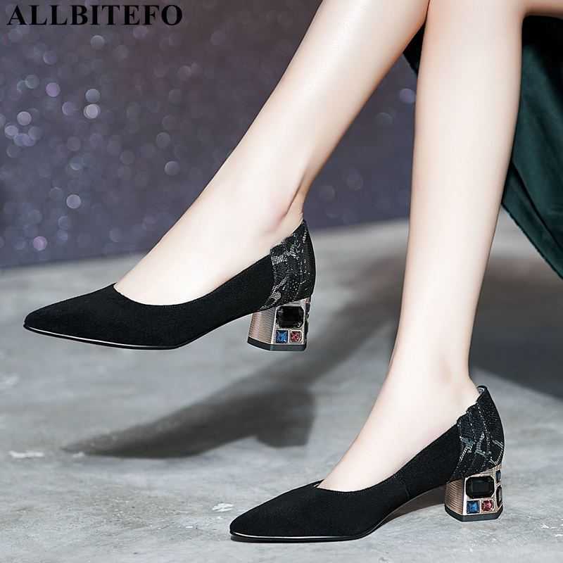 

ALLBITEFO large size:33-42 genuien leather thick heel office ladies shoes women high heel shoes party women heels women shoes 210611, As picture