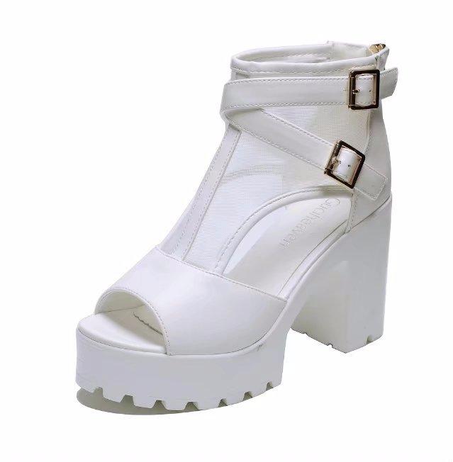 

Korean Lei Silk Yarn Fish Mouth Boots Summer Short Breathable Women's High-heeled Platform Sandals, Black