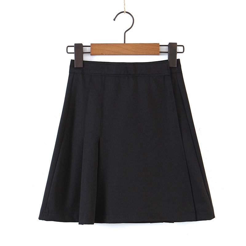 

Spring Irregular Black Skirts Adjustable Waist Pleated A line Mini Casual Preppy Style 210525