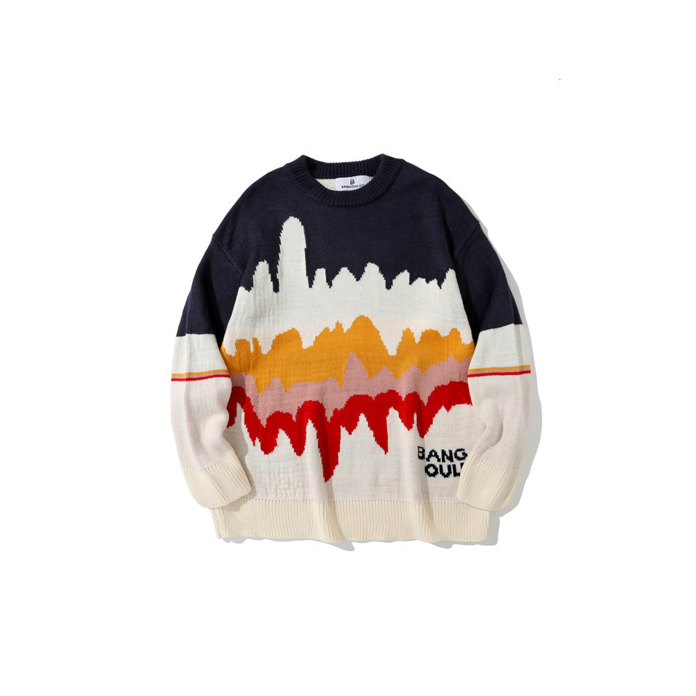 

sweater knit bf lazy style color matching round neck ted men's street trend loose pullover bottomed, White;black