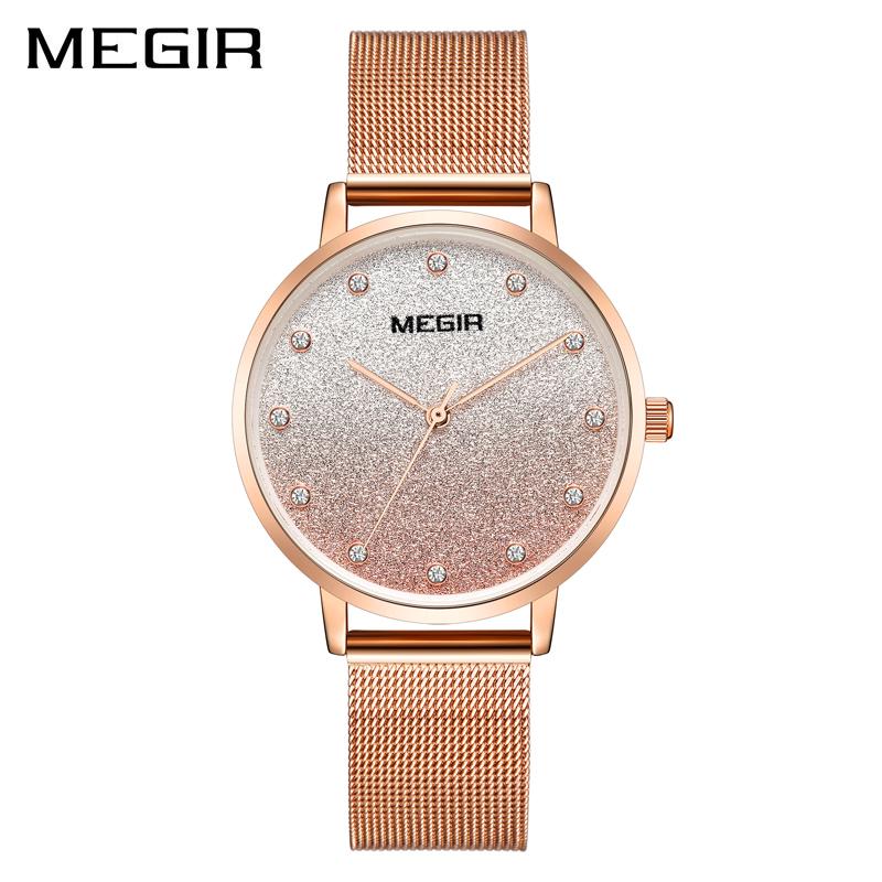 

Wristwatches MEGIR Fashion Women Watches 2021 Sell Star Sky Dial Clock Luxury Rose Gold Women's Bracelet Quartz Wrist, Rose gold purple