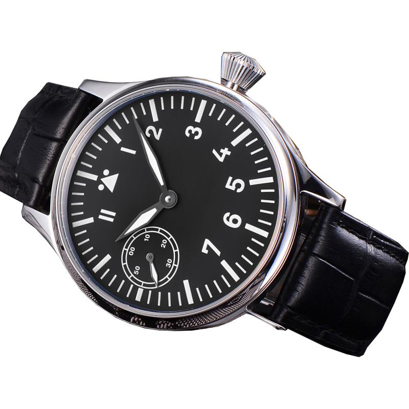 

Wristwatches Classic Brand Top Mechanical Watch Manual Winding Luminous Waterproof Retro Men's 2022, Leather silver black