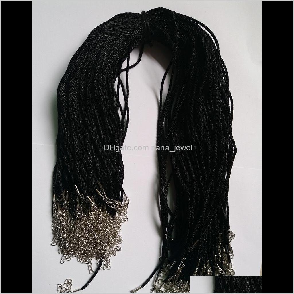

100Pcs Black Satin Silk Necklace Cord 2.0Mm/18'' 20'' 22'' 24'' With 2'' Extension Chain L, White;red