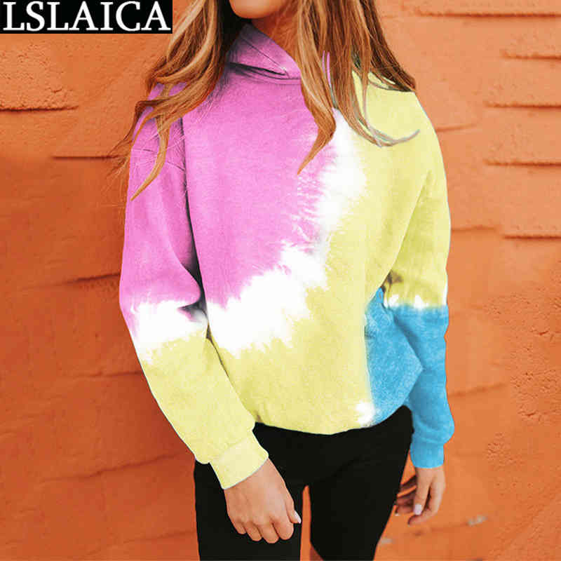 

Oversized Sweatshirt Women Long Sleeve Tie Dye Casual Knitted Hoodie Aesthetic Streetwear Fashion Sport Autumn Clothing 210520, Orange