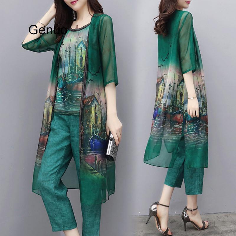 

Chiffon Pant Suits For Mother Of The Bride Groom Women Party Wedding Guest Formal Vintage Elegant 3 Piece Sets Pantsuit Outfits Women' & Bl, Green