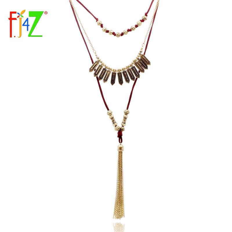 

Pendant Necklaces F.J4Z 2021 Designer Fashion Vintage Necklace 3Layers Antique Beaded Tassel Leather Long For Women Bijoux
