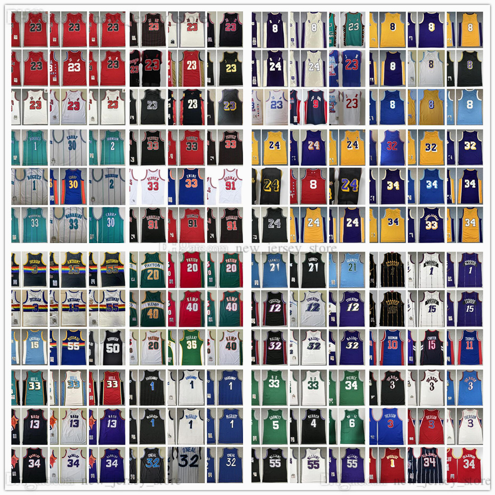 

Mitchell and Ness Retro Stitched Basketball Jerseys Iverson Pippen Rodman McGrady Anthony Garnett Malone Mutombo Bibby Hill Stockton Kemp Payton Barkley Nash, Select number of picture