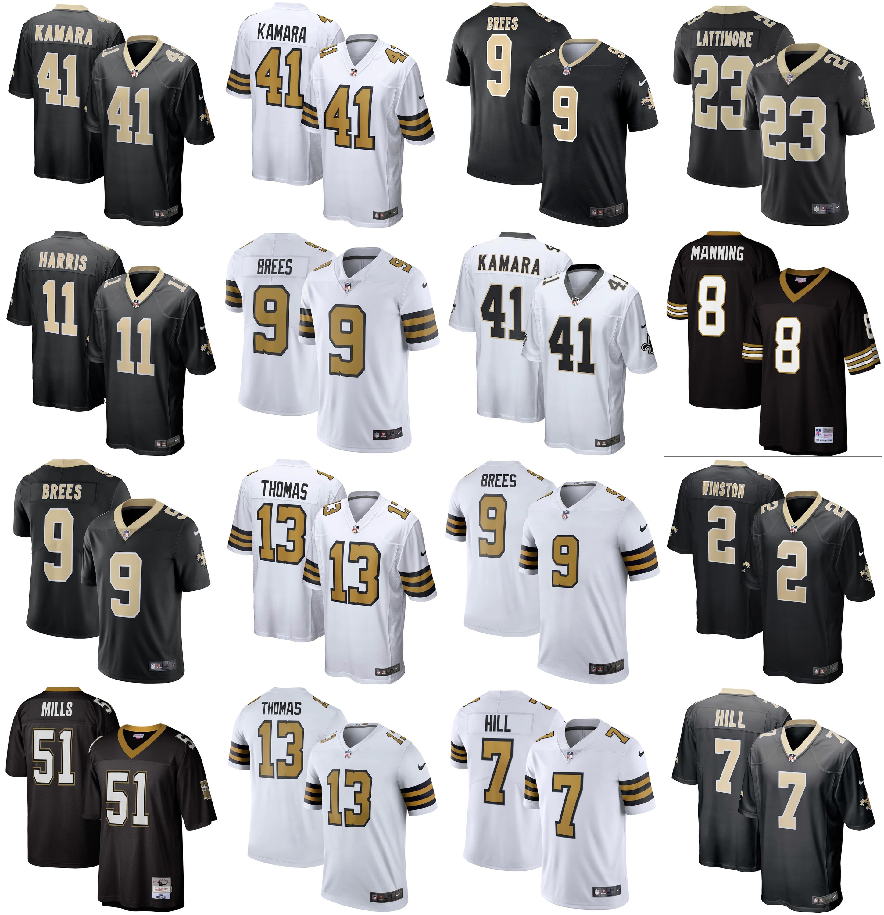 

NIKE NFL jersey 2021 American Football Jerseys New Orleans Saints Alvin 41 Kamara Taysom 7 Hill Archie 8 Manning Deonte 11 Harris Marshon 23 Lattimore Size S-XXXL