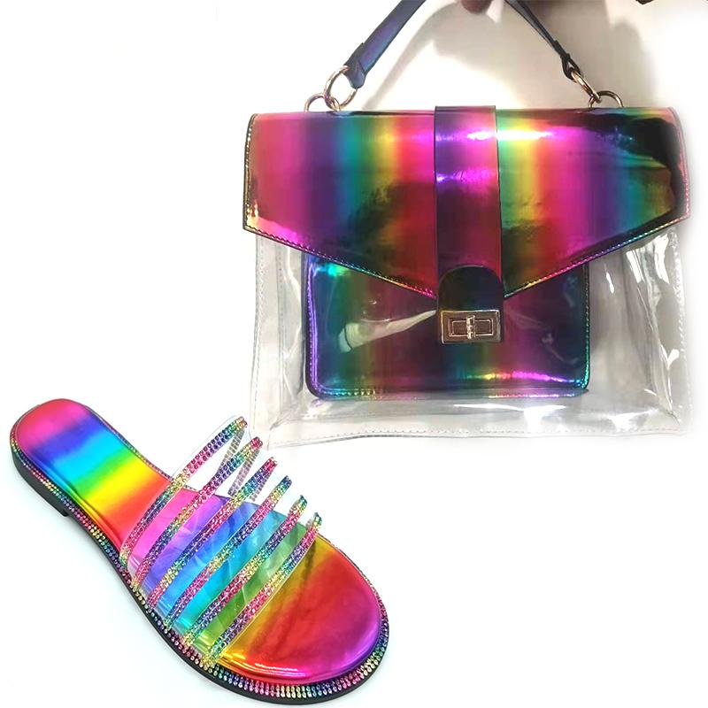 

Slippers Colorful Bright Color Rainbow Jelly Purse And Matching Shoe Set Handbags Slides Women Summer Slipper Dames Schoenen, Ladies shoes