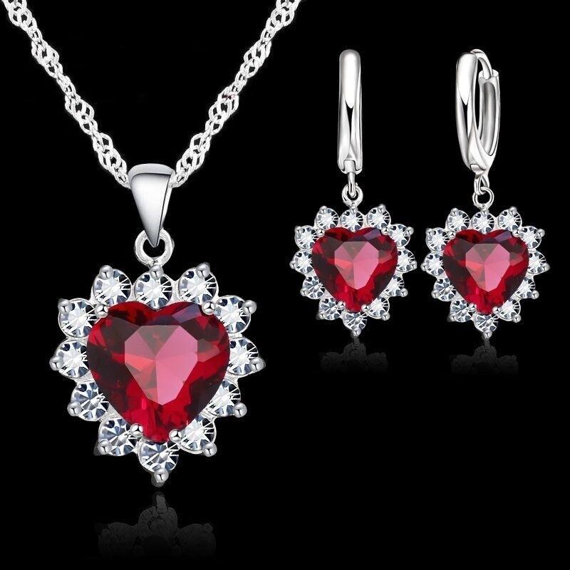 

Earrings & Necklace European And American Crystal Heart-Shaped Set Ladies Fashion Wedding Banquet Valentine's Day Gifts Wholesale, Silver