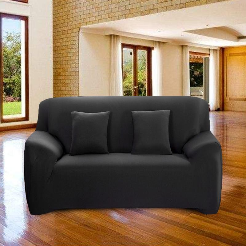 

Chair Covers Two-seat High Elasticity Anti-mite Sofa Cover Slipcover Couch (Black)