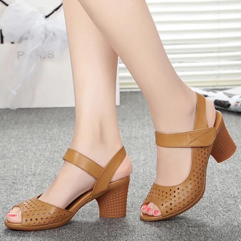 

Fashion Women Heels Sandals Ladies Soft Pu Leather Shoes Mom Concise Summer 2021 Arrival Peep Toe High Dress, Yellow