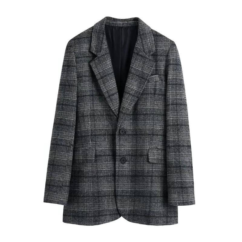 

Women's Suits & Blazers Elegant Plaid Women Blazer Single Breasted Office Lady Vintage Pockets Casual Chic Outerwear, Multi