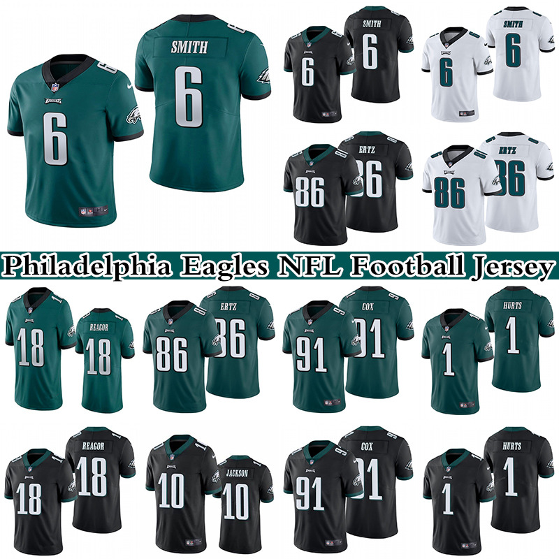 

6 DeVonta Smith 1 Jalen Hurts 86 Zach Ertz 91 Fletcher Cox Men's Stitched NFL Philadelphia Eagles Nike Limited Football Jerseys, Black