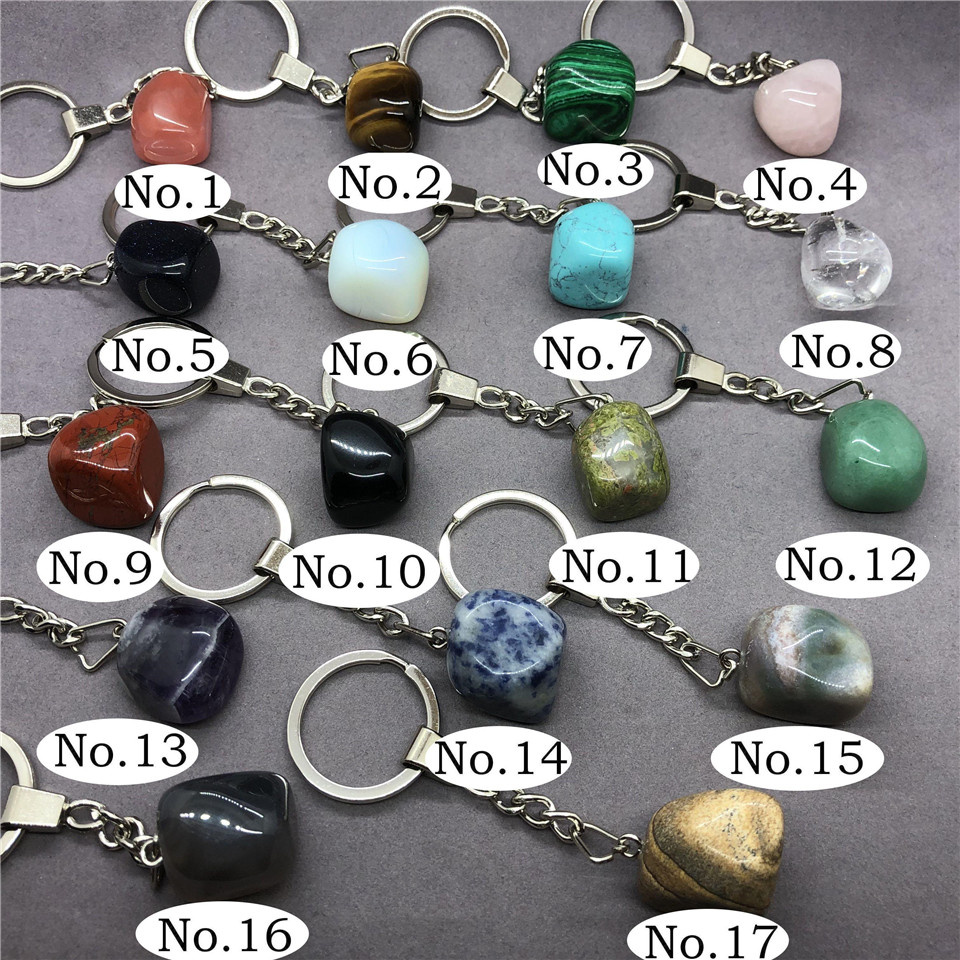 

17 Types Natural Stone with Stainless Steel Keychain Pendant Accessories Keyfob