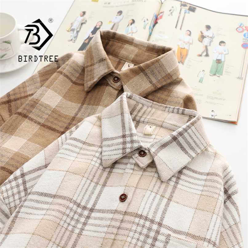 

Women Spring Vintage Woolen Plaid Jackets Full Sleeve Turn-Down Collar Button Up Pockets Shirts Autumn Casual Basic Outwear T0O9 211109, Khaki plaid