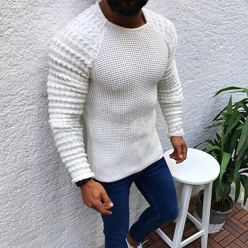 Men's Unisex Pullover Knitted Solid Color Stylish Vintage Style Long Sleeve Sweater Cardigans Crew Neck Fall Winter White Black Red A1Qq#