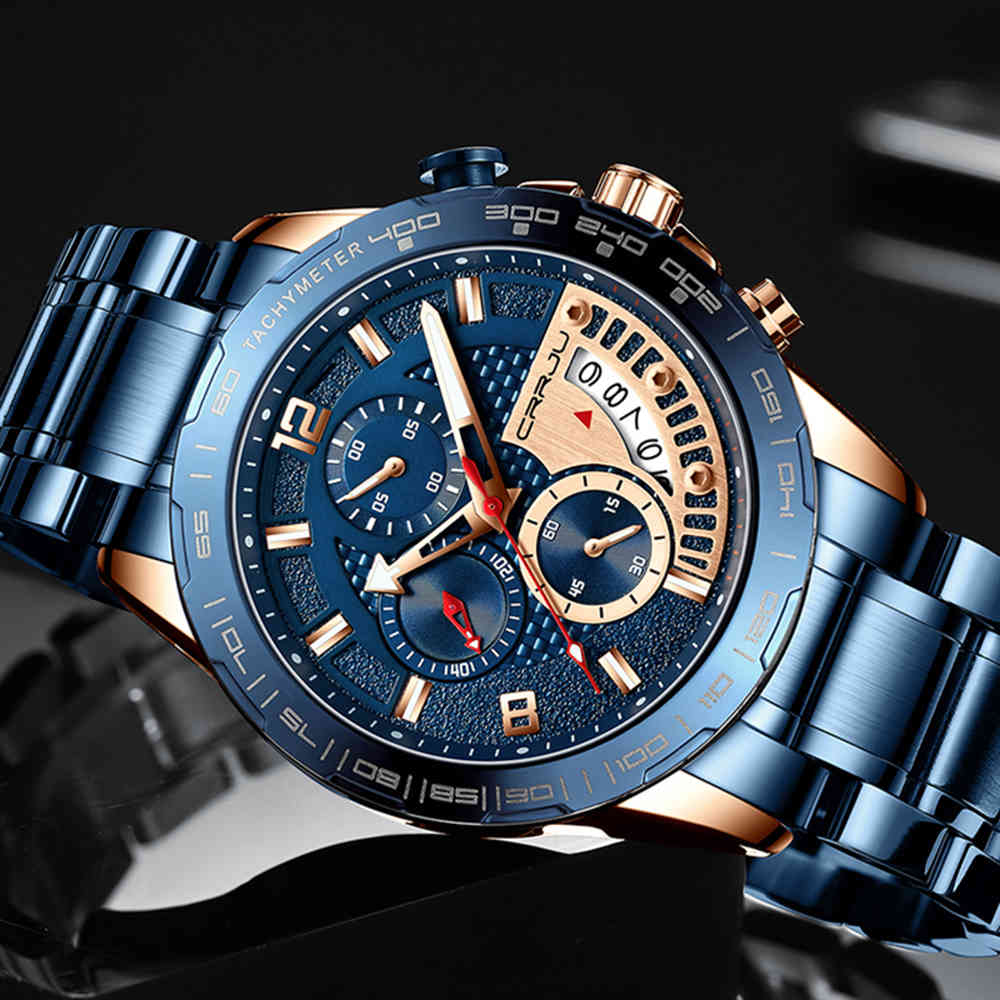 

Stainless Steel Mens Watches CRRJU Watches Fashion Top Brand Luxury Business Luminous Chronograph Quartz Watch Relogio Masculino 210517, Silver black