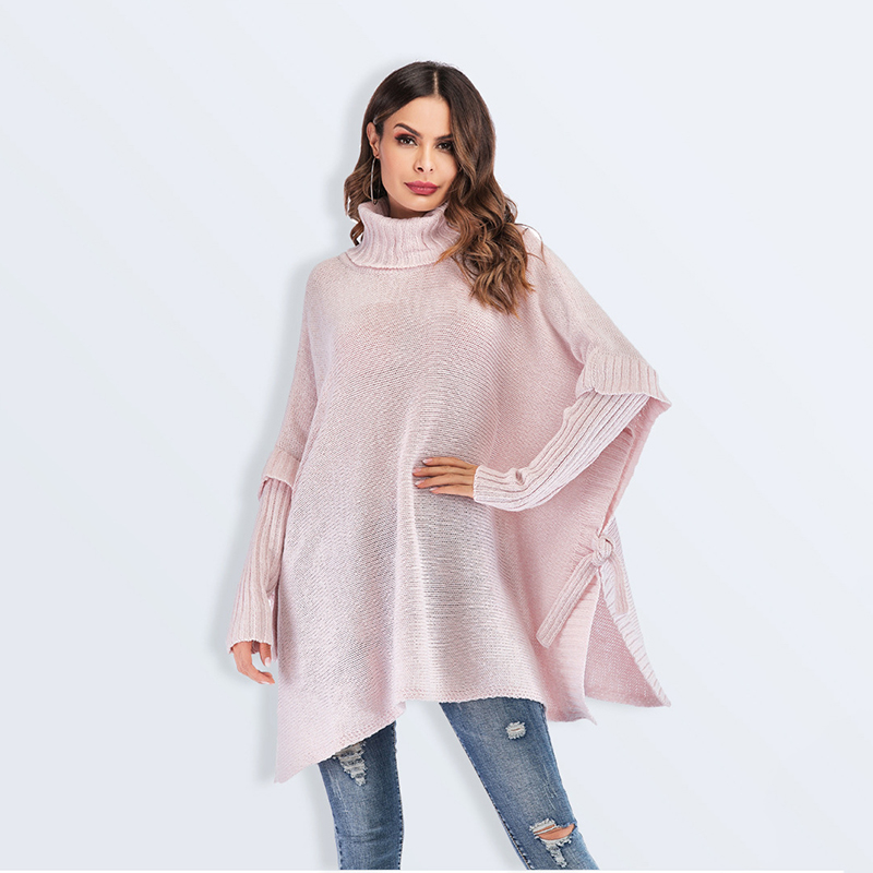 

Women' High Collar Sweater Europe America Large Size Loose Sweater Long Sleeve Lapel Loose Split Fork Irregular Type Pullover Sweater Ordinary Paragraph