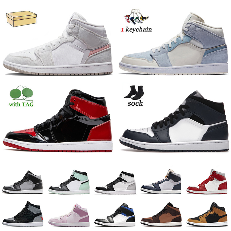 

2022 With Box Socks High OG Jumpman 1s Basketball Shoes 1 Jodon White Sail Light Blue Iron Ore Patent Bred Armory Navy UNC Mens Women Off At
