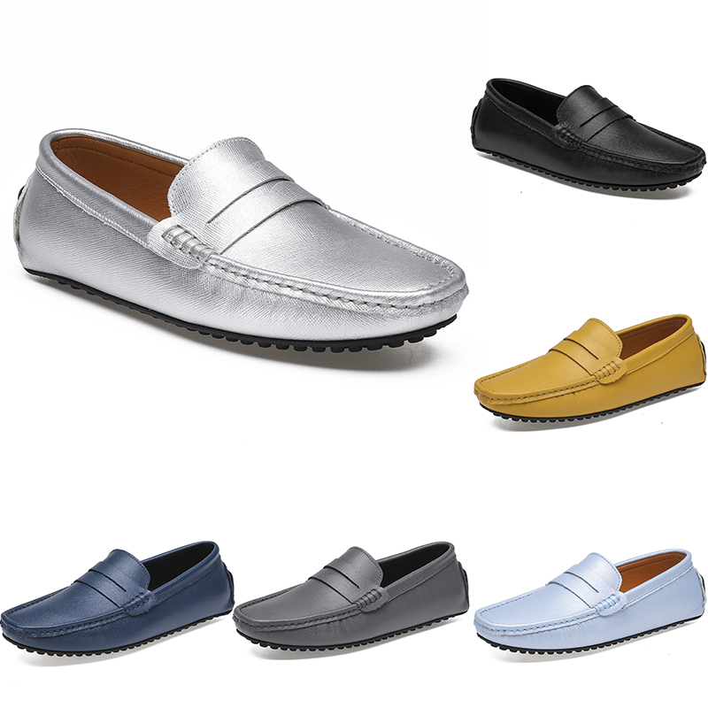 

leather peas men's casual driving shoes soft sole fashion black navy white blue silver yellow grey footwear all-match lazy cross-border 38- color118