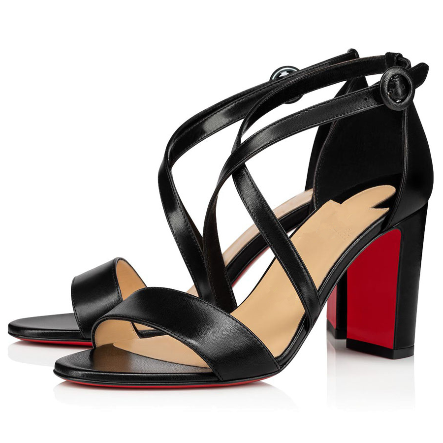 

Summer Sophisticated Women Shoes Chunky Heel Open Toes Leather Sandals Red Bottom Loubi Bee 85mm
