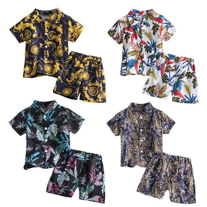 

Toddler Boys Clothes Floral Tops Gentleman Shirt + Short Pants Set Baby Kids Summer Sport Suit 1 2 3 4 5 Year Children Tracksuit 210521, White