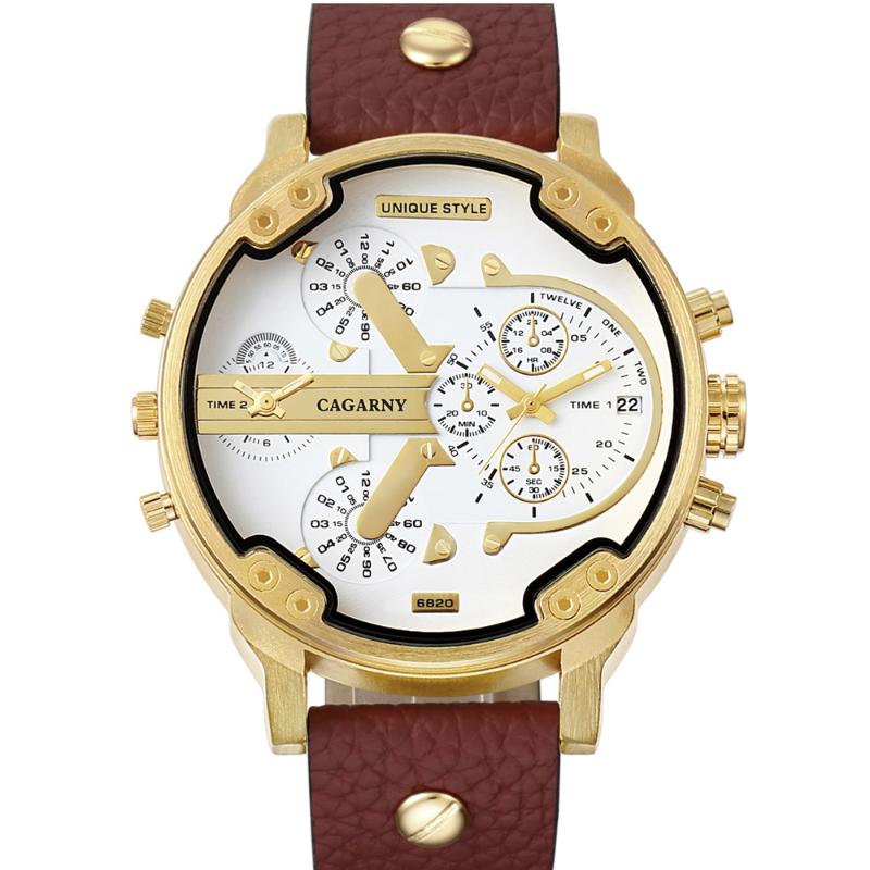 

Cagarny Men's Quartz Wrist Watch Fashion Dual Display Men Wristwatch Leather Band Military Male Clock Relogio Wristwatches, Slivery;brown