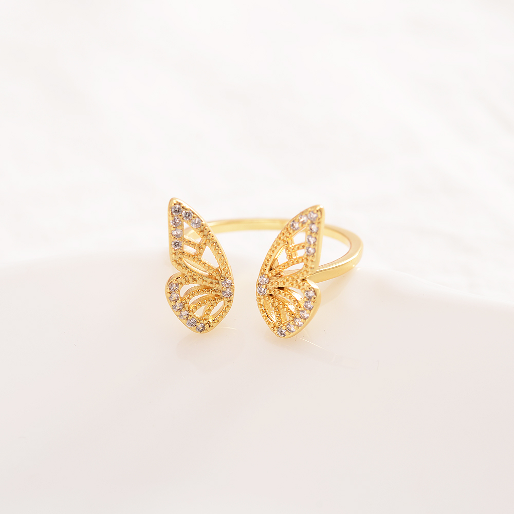 

Fashion Trend Rings Solid Fine 10kt CZ Gold Filled Jewelry Adjustable Open Size high-grade Inlaid Butterfly Ring Luxury Shiny