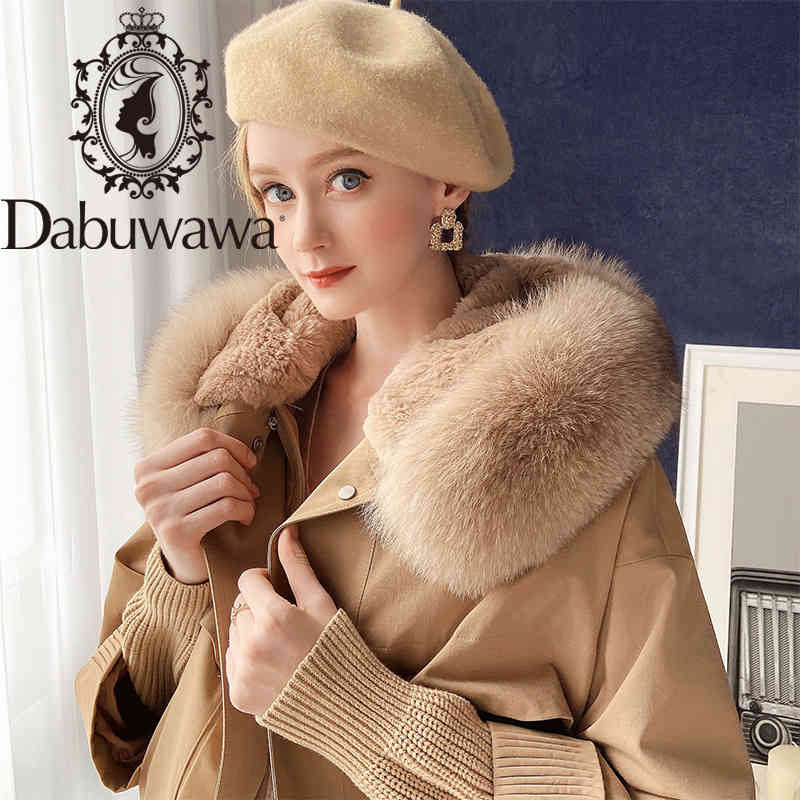 

Dabuwawa Elegant Winter Women Fur Hooded Parka Coat Jacket Brand Padded Warm Coats Jacket Fashion Design Female DT1DPK005 210520, Khaki