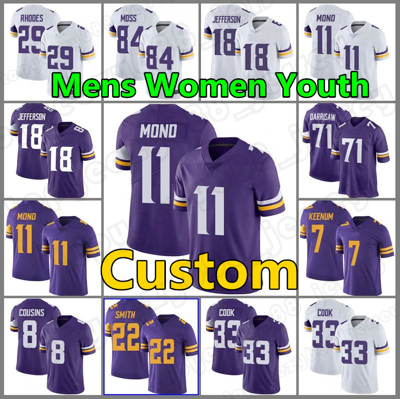 

Mens Minnesota Custom Viking 33 Dalvin Cook 18 Justin Jefferson Football Jerseys Christian Darrisaw Kellen Mond Adam Thielen Women 84 Randy Moss Kirk Cousins Youth, Custom youth (weijingren)