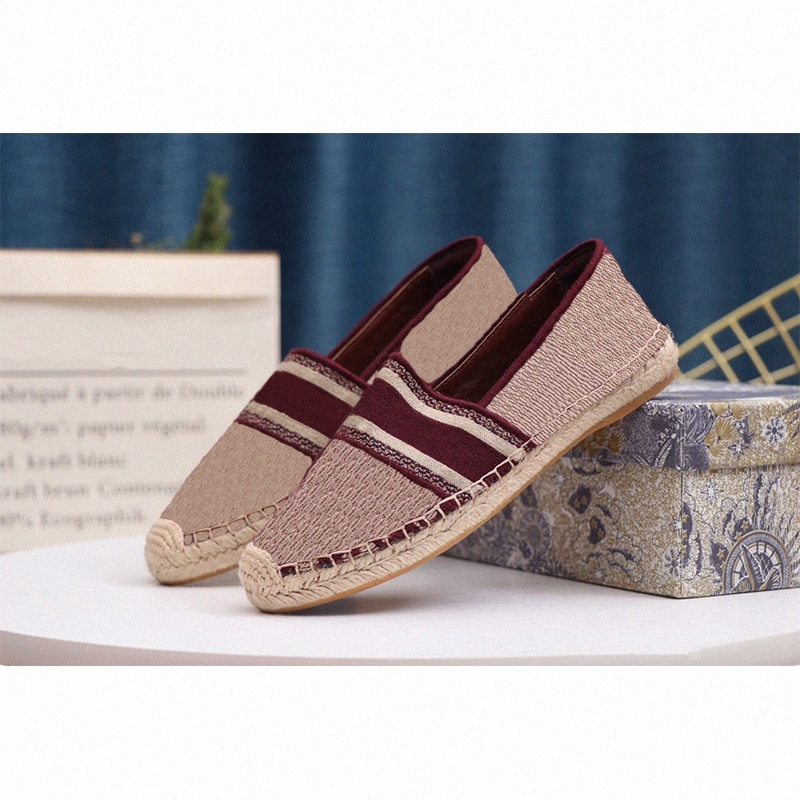 

Women luxurys designers sandals shoes, Summer stripes embroidered cotton flat slip-On casual shoe, Classic Granville Espadrille 249T#