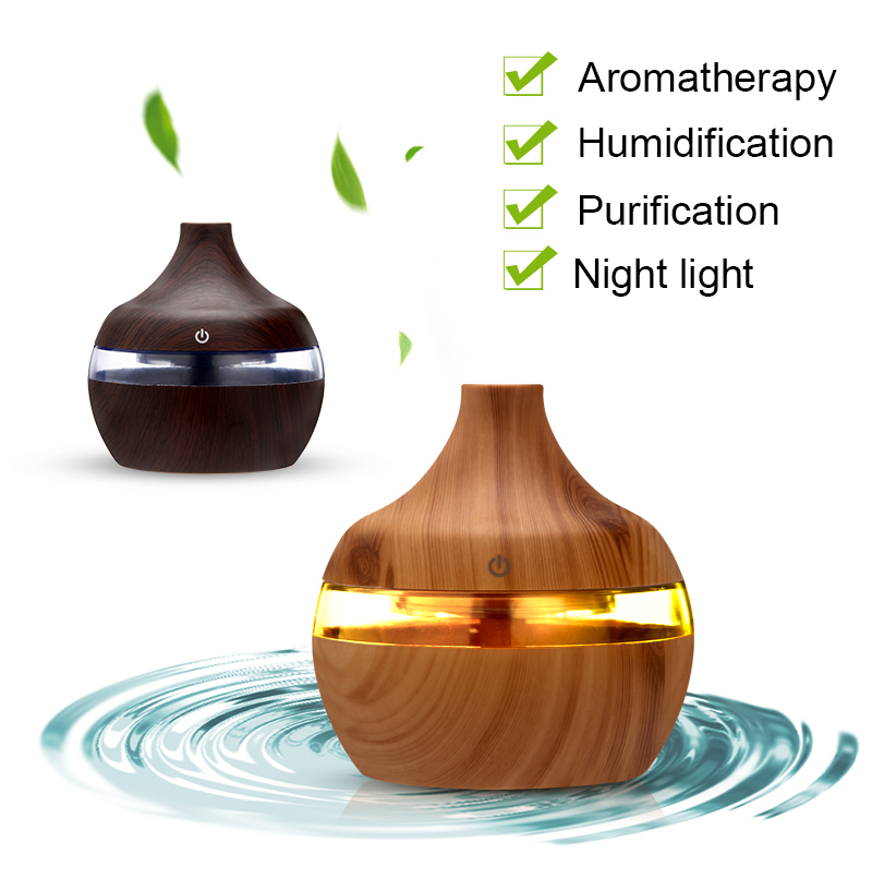 

300ml Aroma Essential Oil Diffuser Ultrasonic Cool Mist Humidifier Air Purifier 7 Color Change LED Night light Wood Grain for Office Home Car