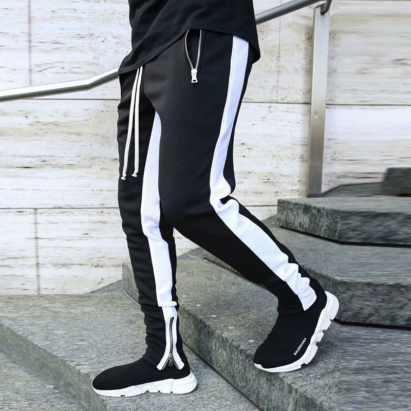 

men's pants 2021 muscle boys fitness ankle zipper cotton summer leisure sports running, Black