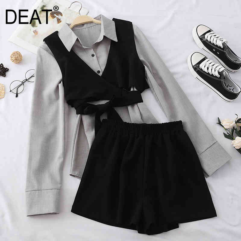 

Women Shorts Arrivals Lapel Long Sleeve Temperament Streetwear Two Piece Set Fashion Spring Summer 11D379 210525, White