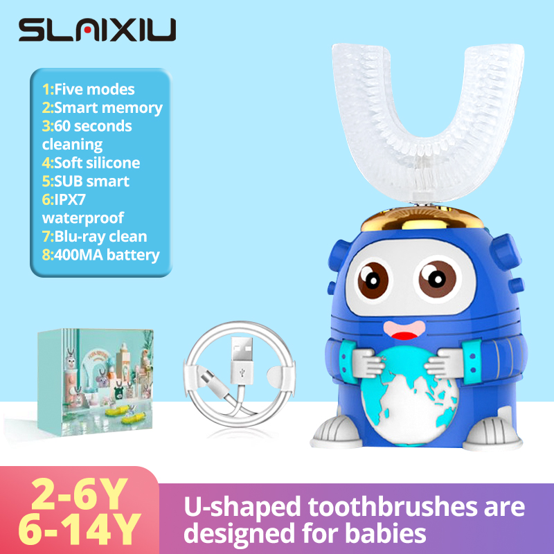 

Children Electric Toothbrush For Kids Smart 360 Degrees U Silicon USB Automatic Ultrasonic Teeth Tooth Brush Cartoon Pattern