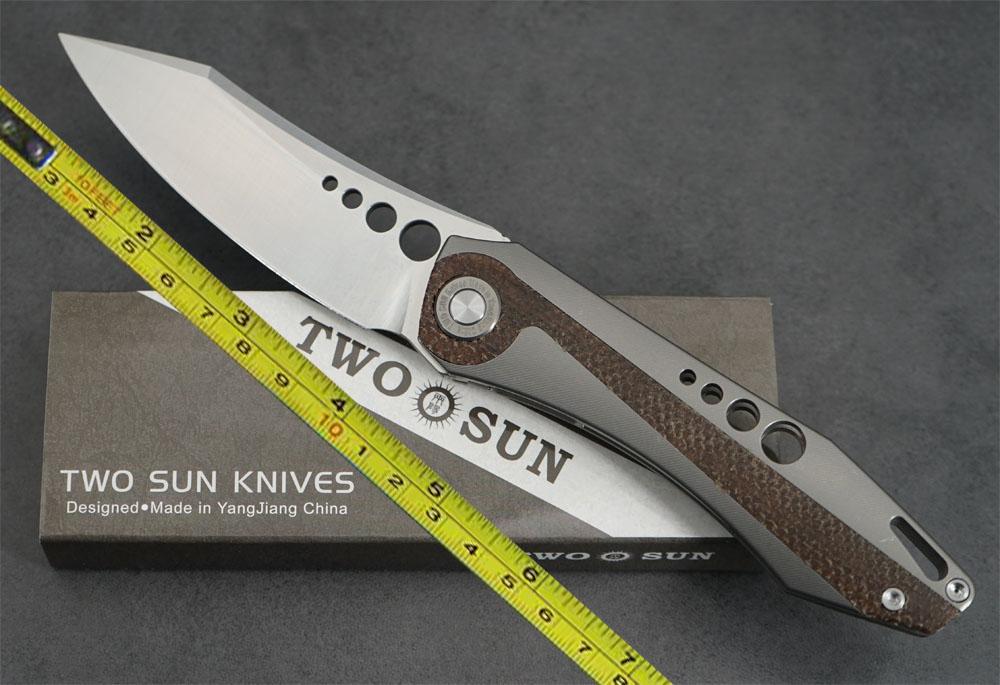 

TwoSun TC4 Titanium Inlay Linen Micarta 14C28 Ball Bearings Folding Knife TS263