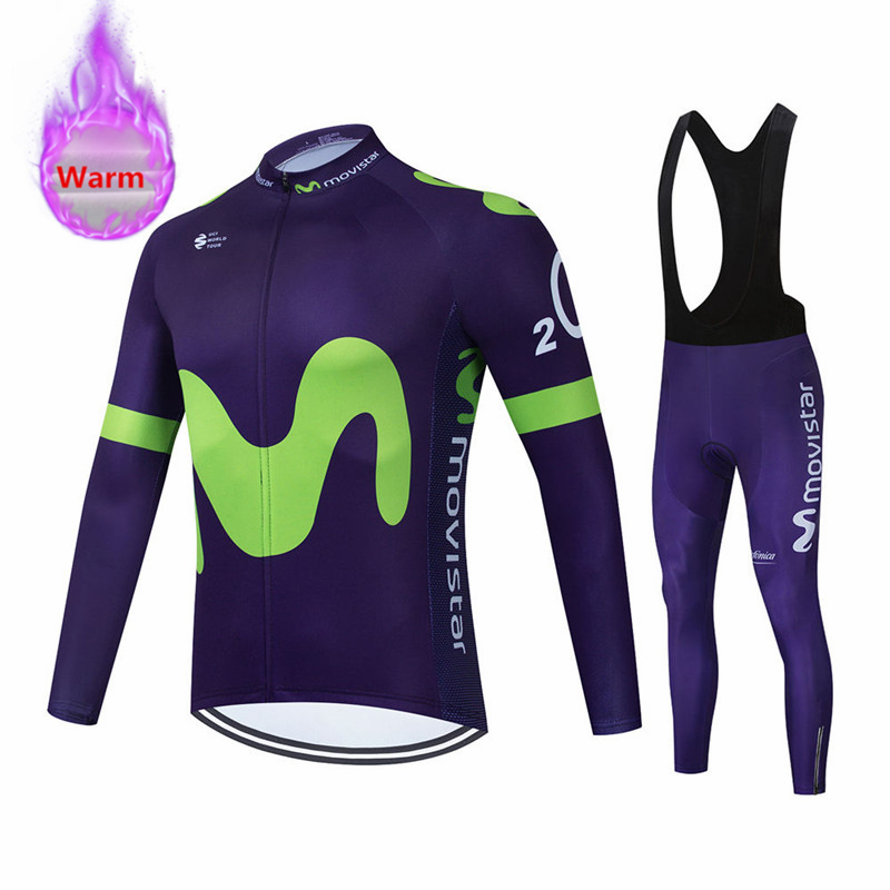 

Movistar Clothing Racing Thermal Fleece Cycling Jersey Set Cycling Bib Shorts Bike Jersey Set Ciclismo Hombre Cycling Kit X0503, Jersey 20
