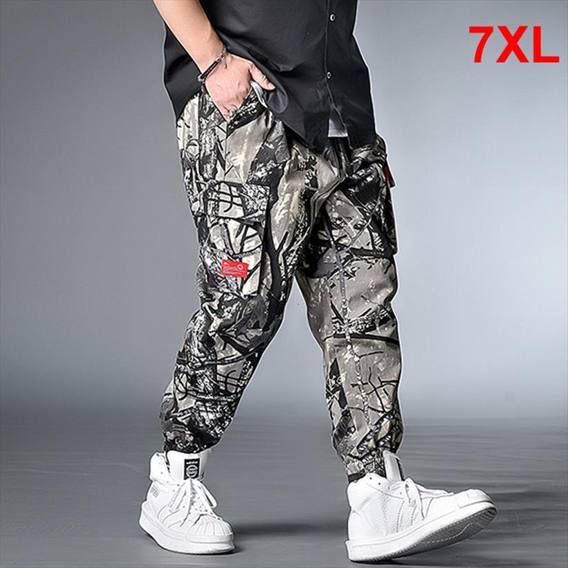 

jogger streetwear casual cargo women pant camouflage military tactics sweatpants oversize trousers plus size 6xl 7xl hx410, Black