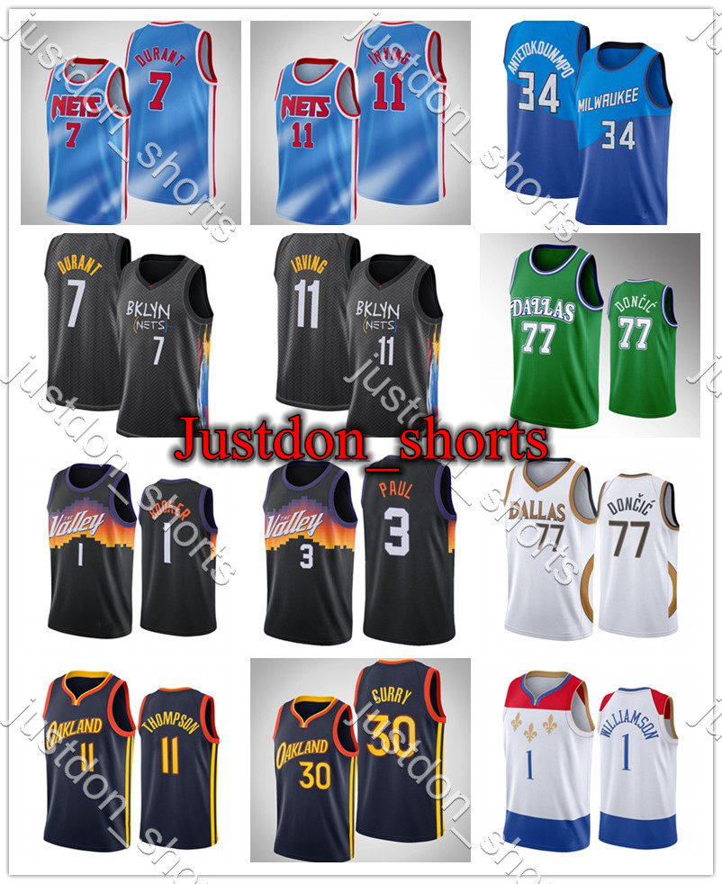 

Mens Irving 11 Durant 7 Doncic 77 Antetokounmpo 34 Booker 1 Paul 13 Curry 30 Thompson 11 City Black Edition Basketball Jerseys Green Shirts, Black;red